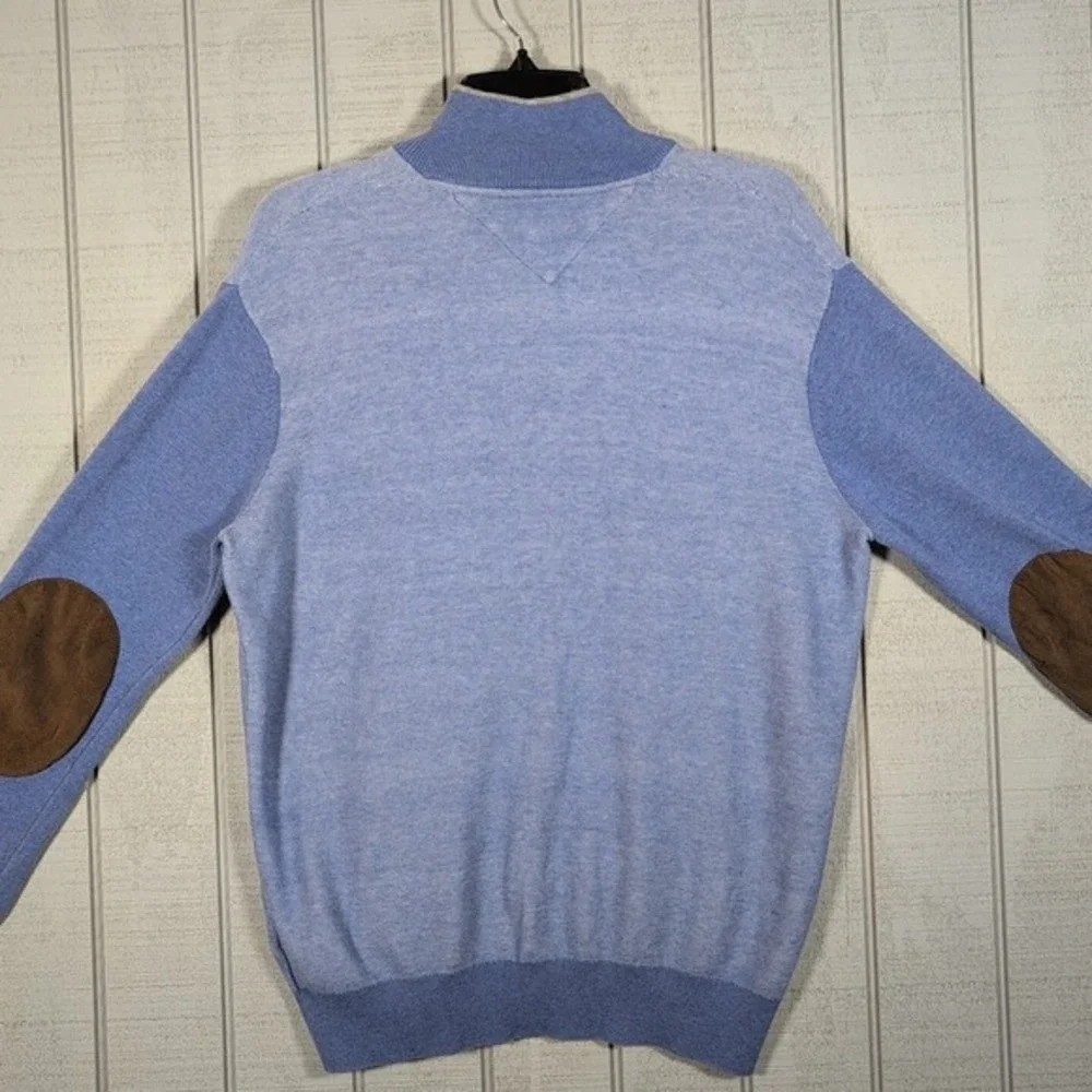 Tommy Hilfiger Pullover Men's Size Large Sweater Blue Long Sleeve w/ Suede Dress - Picture 8 of 9